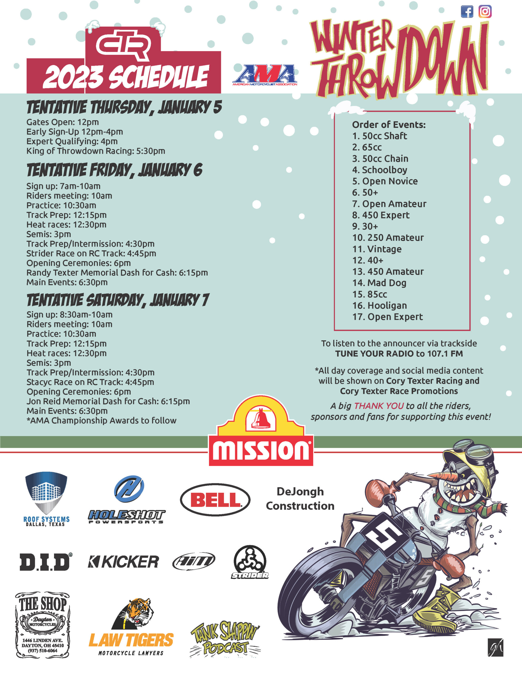 Winter Throwdown Race Info Cory Texter Promotions Flat Track Race