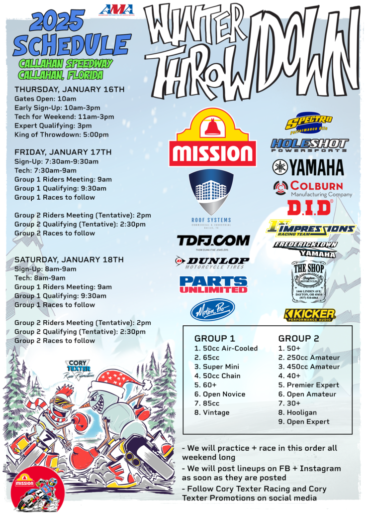Winter Throwdown Race Info – Cory Texter Promotions Flat Track Race